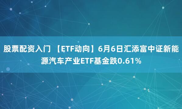 股票配资入门 【ETF动向】6月6日汇添富中证新能源汽车产业ETF基金跌0.61%